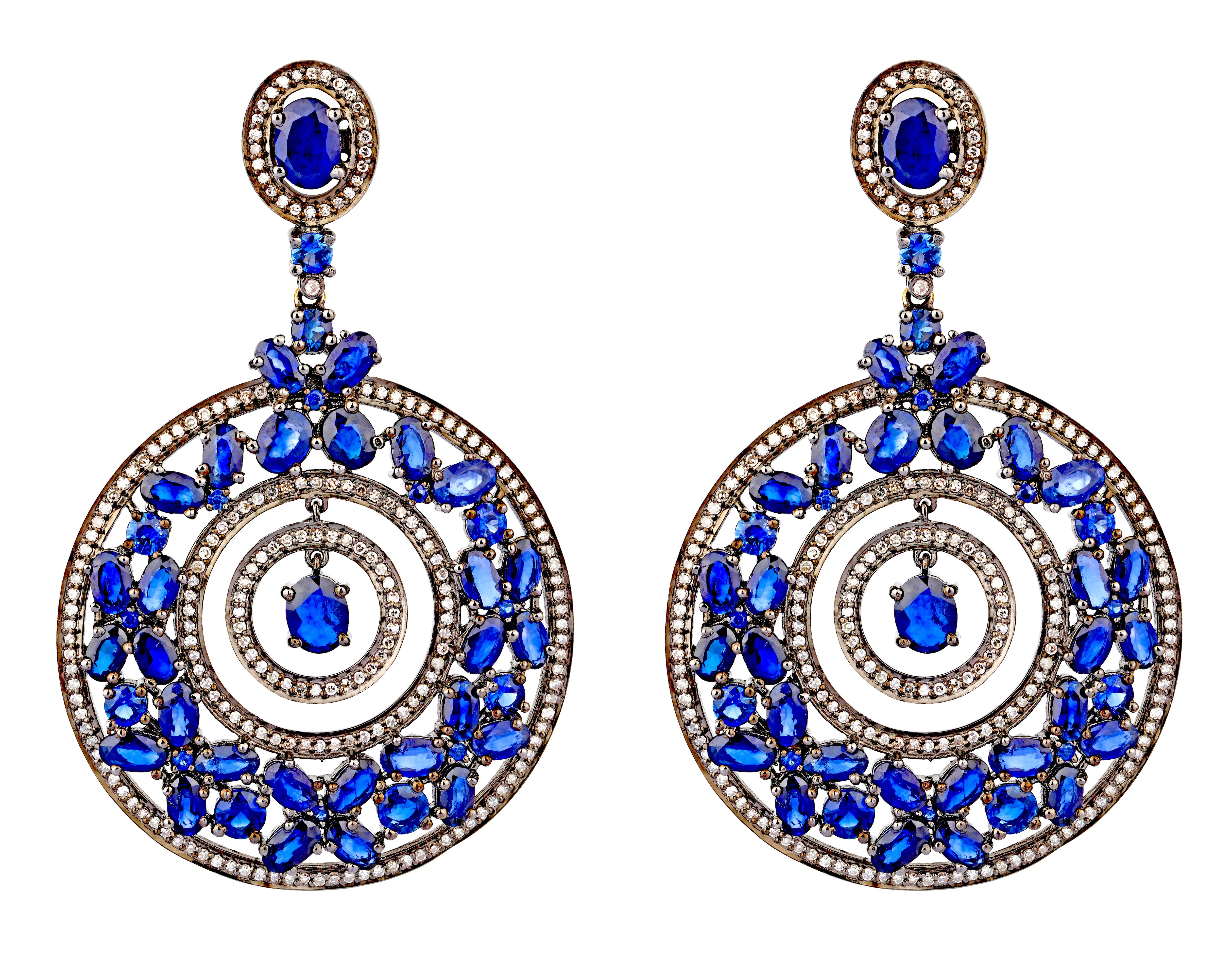 11.50 Carat Sapphire and Diamond Cocktail Earrings 1