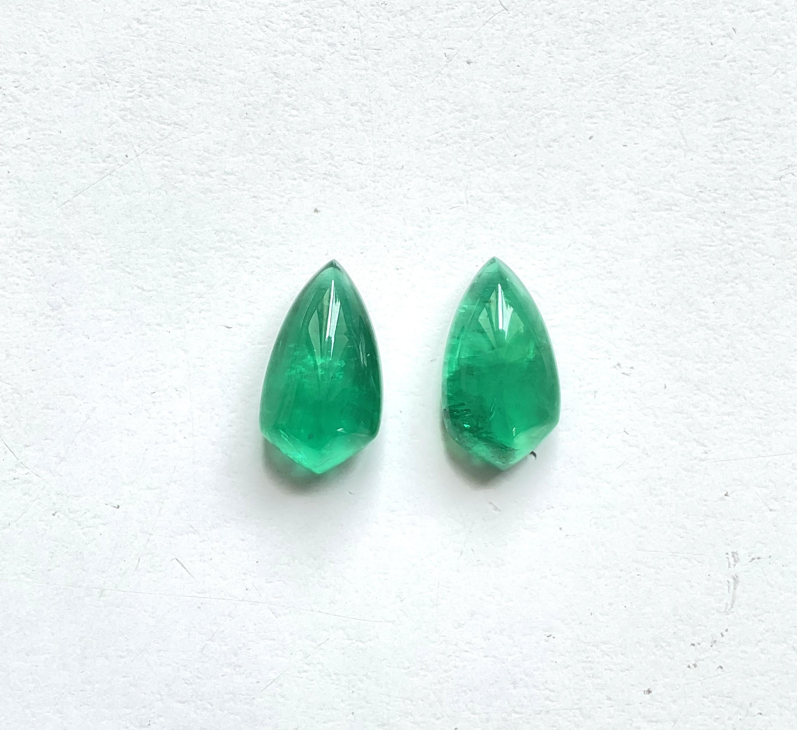 Women's or Men's 11.50 Carats Zambian Emerald Shield Pair Top Quality For Earrings Natural Gem For Sale