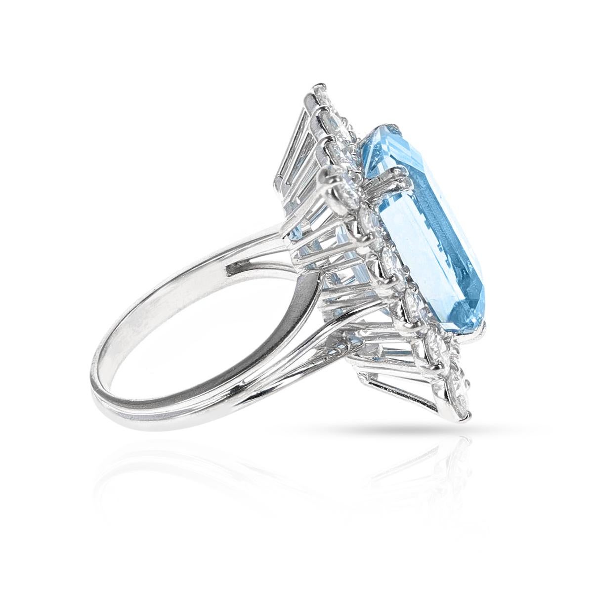 Emerald Cut 11.50 Ct. Emerald-Cut Aquamarine and Diamond Cocktail Ring, 18K For Sale