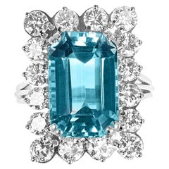 11.50 Ct. Emerald-Cut Aquamarine and Diamond Cocktail Ring, 18K