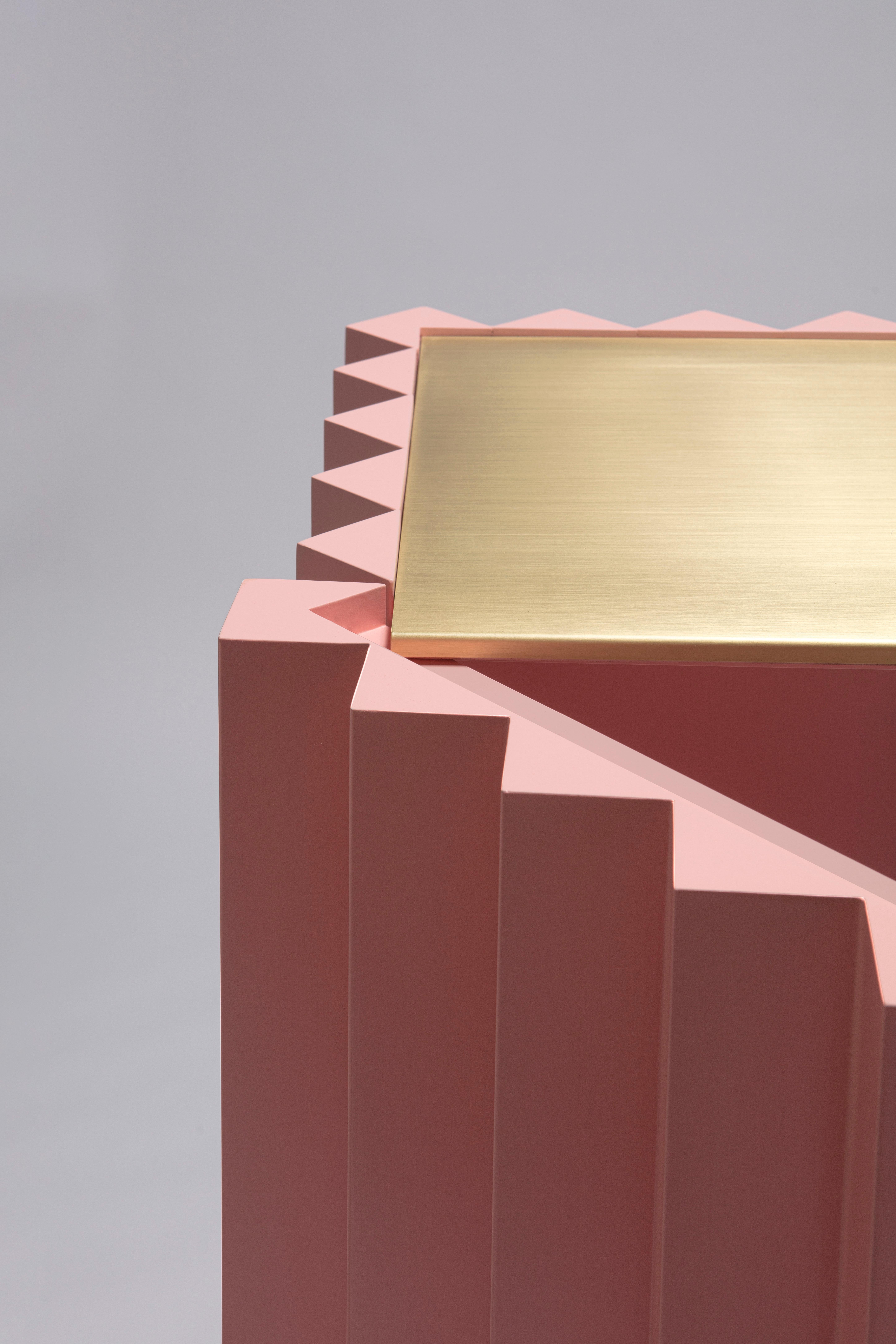 Contemporary Elegant Pink 115.05 Ash Cabinet With Glass Shelf and Brass Top by Cara Davide For Sale