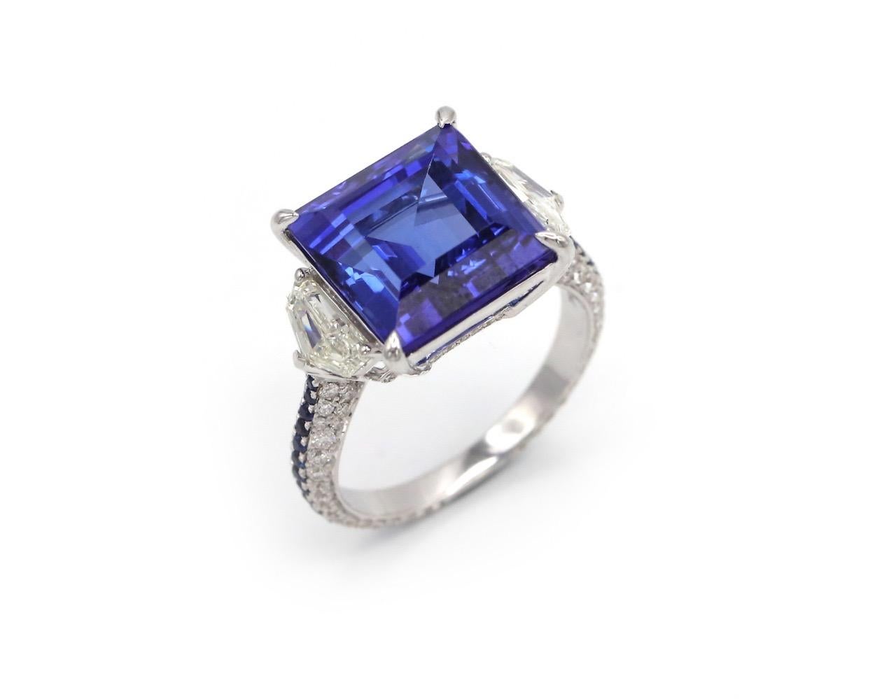 Size: 55
RD: 98
BS: 1
BS (small): 34
18 K White Gold: 2.13 GMS

Tanzanite is a pleochroic gem, which means it can show different colors when viewed in different crystal directions. This makes cutting a crucial element in determining the color. This