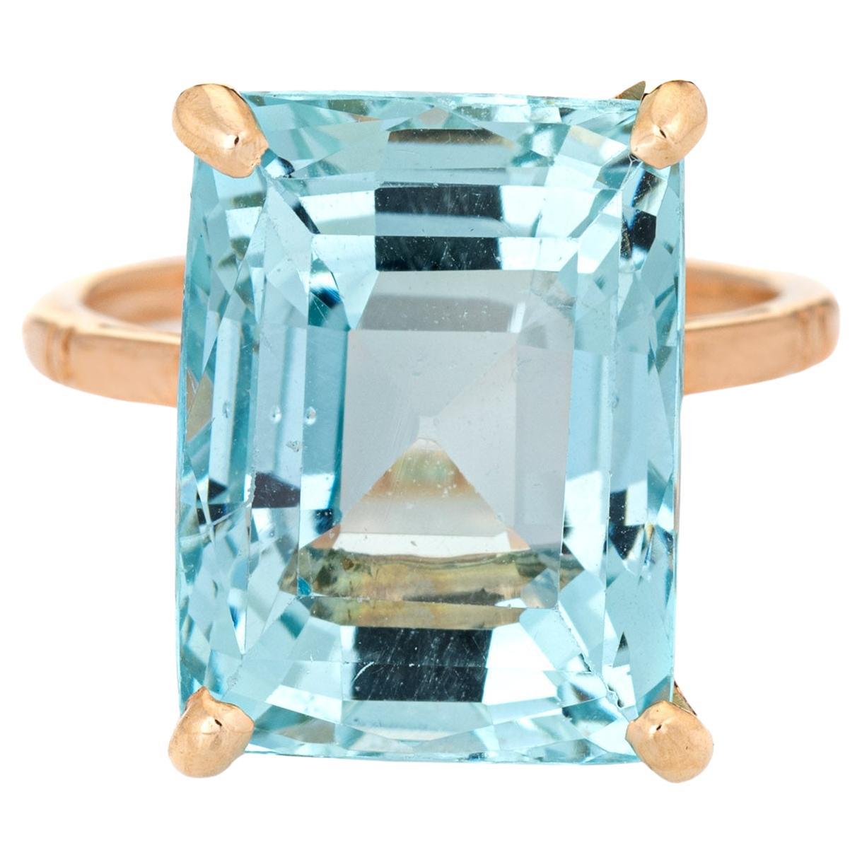 11.50ct Aquamarine Ring Vintage 18k Yellow Gold Fine Cocktail Jewelry 6