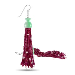 11.50ct Briolette Diamond, Ruby and Jade Tassel Earrings