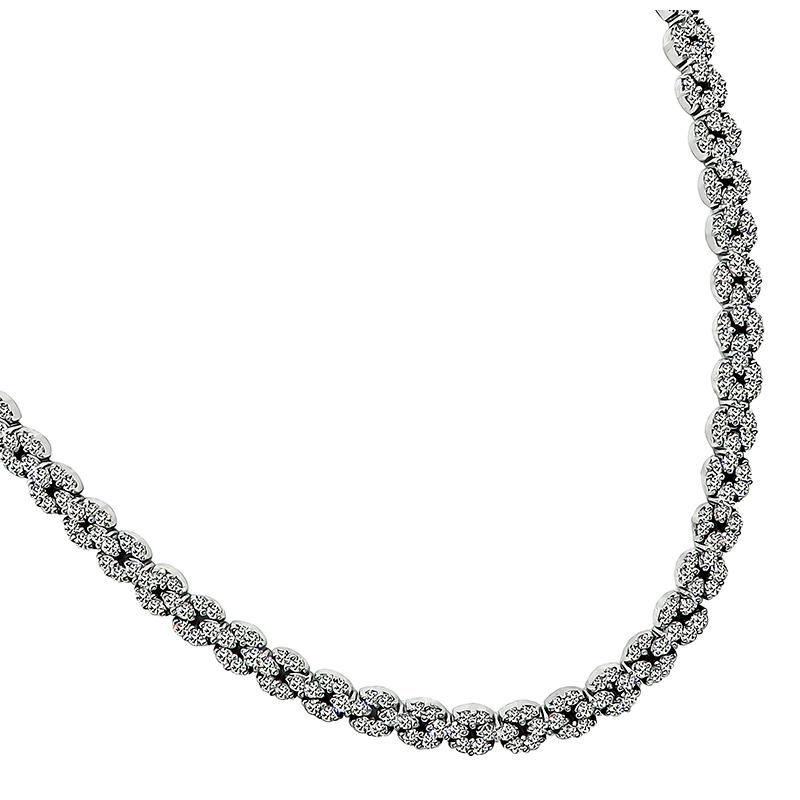 Round Cut 11.50 Carat Diamond White Gold Necklace For Sale