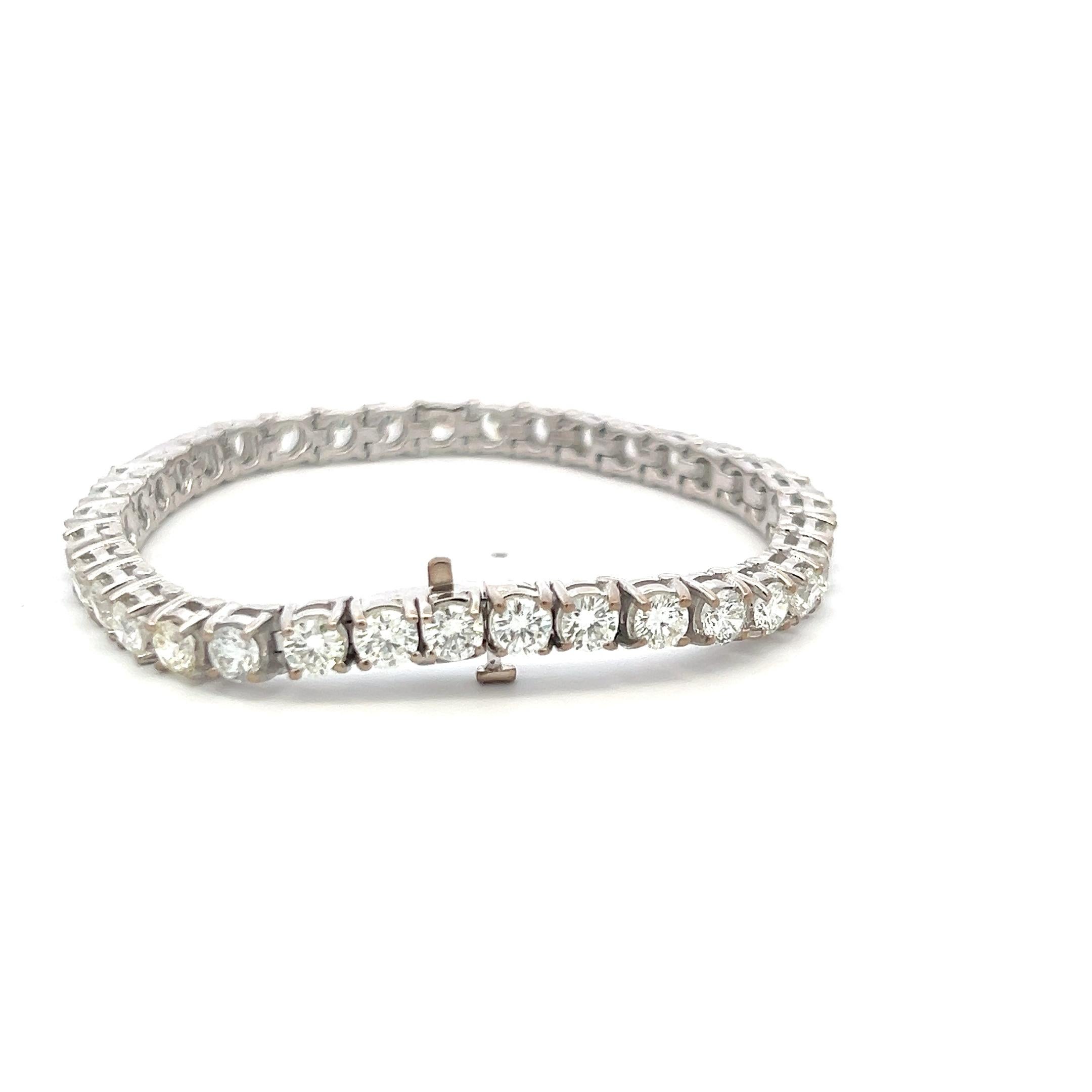 Pulsera de tenis con diamantes brillantes redondos de 11,50 ct en oro blanco de 14 quilates (H SI) Corte brillante en venta
