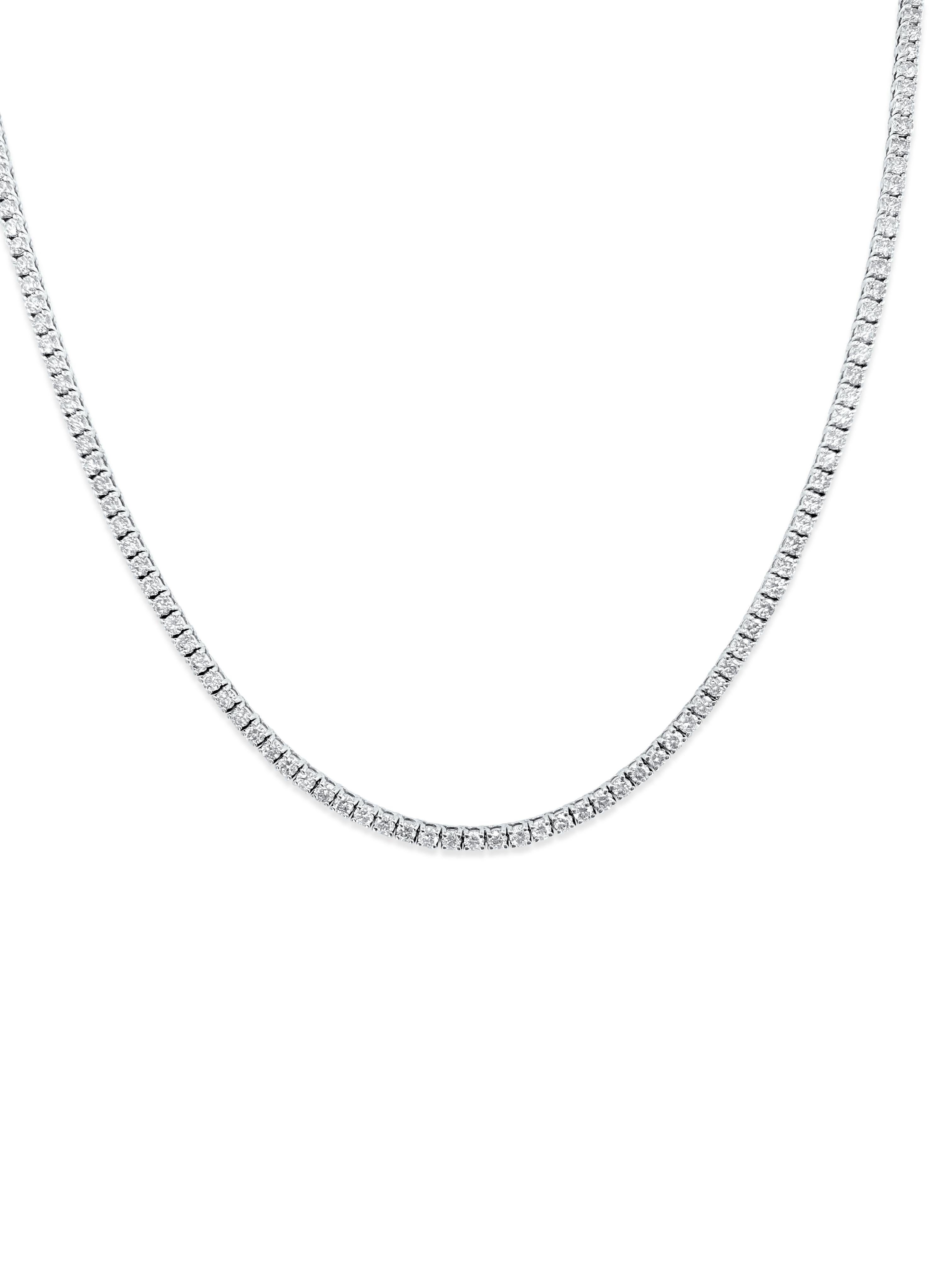 Round Cut 11.50ct VVS Diamond Tennis Necklace in 14k Gold For Sale