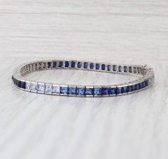 11.50ctw Lab Created Blue Sapphire Tennis Bracelet 10k White Gold 7.25" 4mm