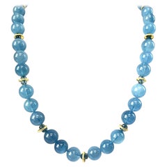 Collar de cuentas redondas de aguamarina de 11,50 mm con oro y topacio azul de Londres, 21 pulgadas