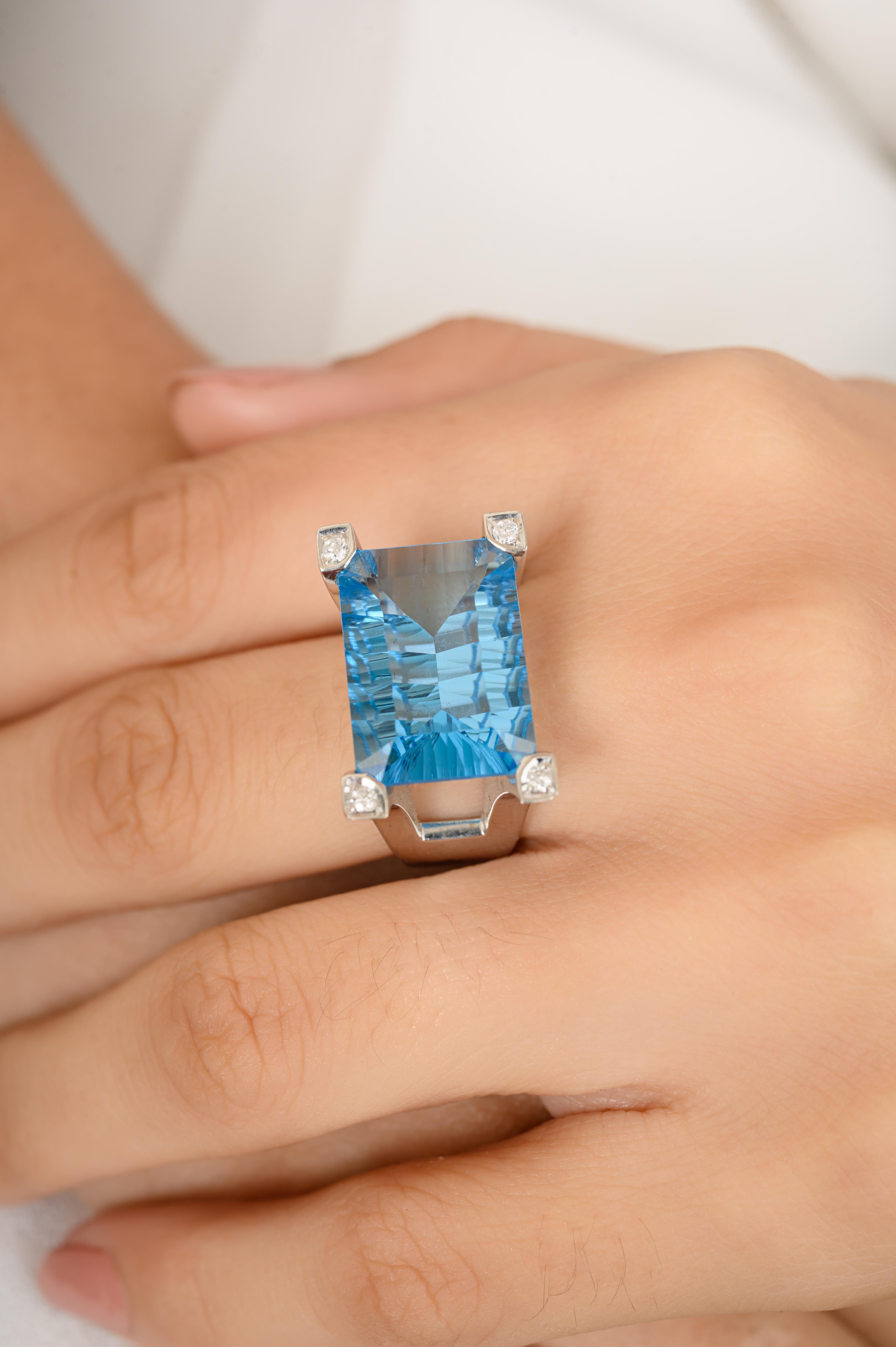 Im Angebot: 11,51 Karat feiner blauer Topas Cocktail-Ring mit Diamanten, Geschenk aus 18 Karat Weißgold () 2