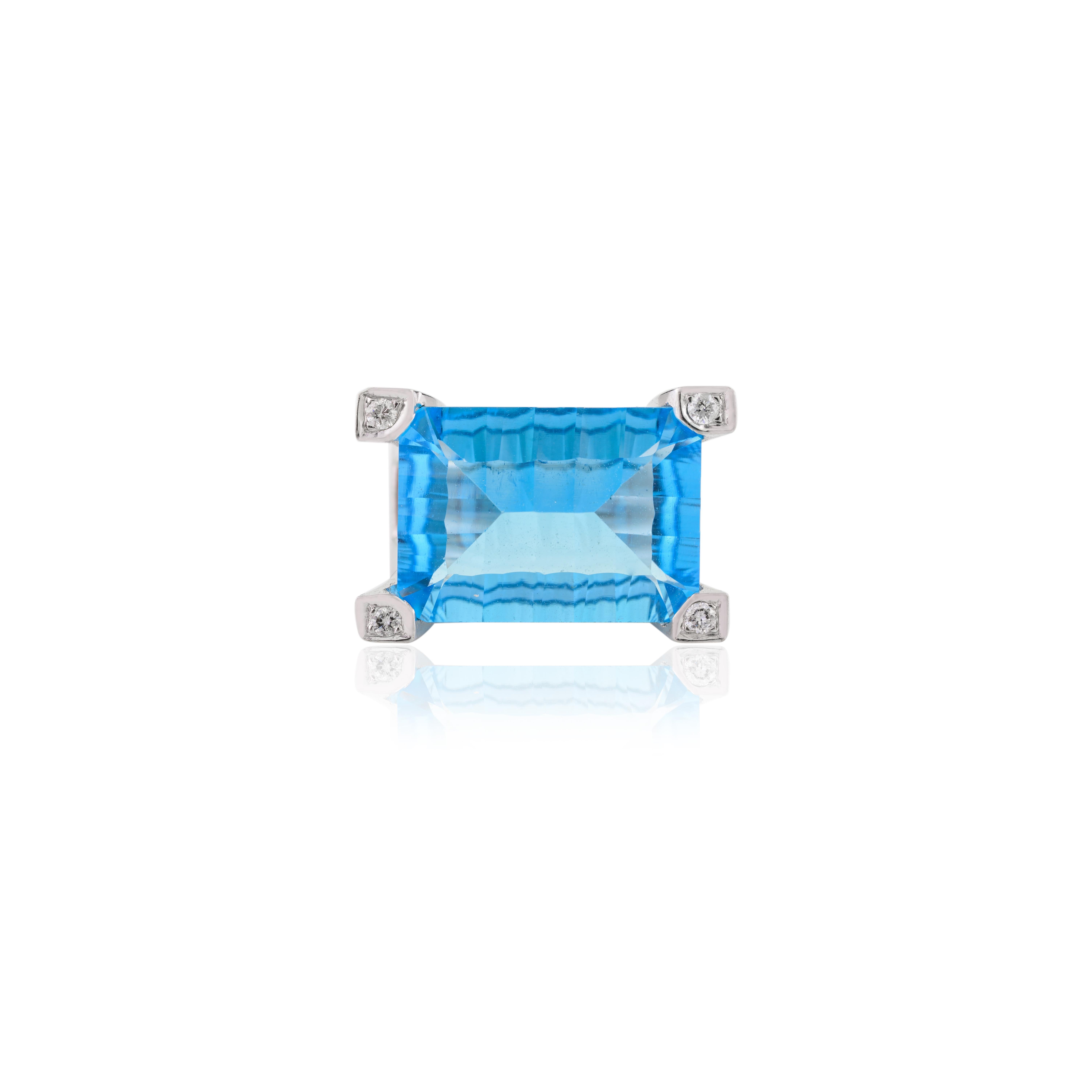 Im Angebot: 11,51 Karat feiner blauer Topas Cocktail-Ring mit Diamanten, Geschenk aus 18 Karat Weißgold () 3