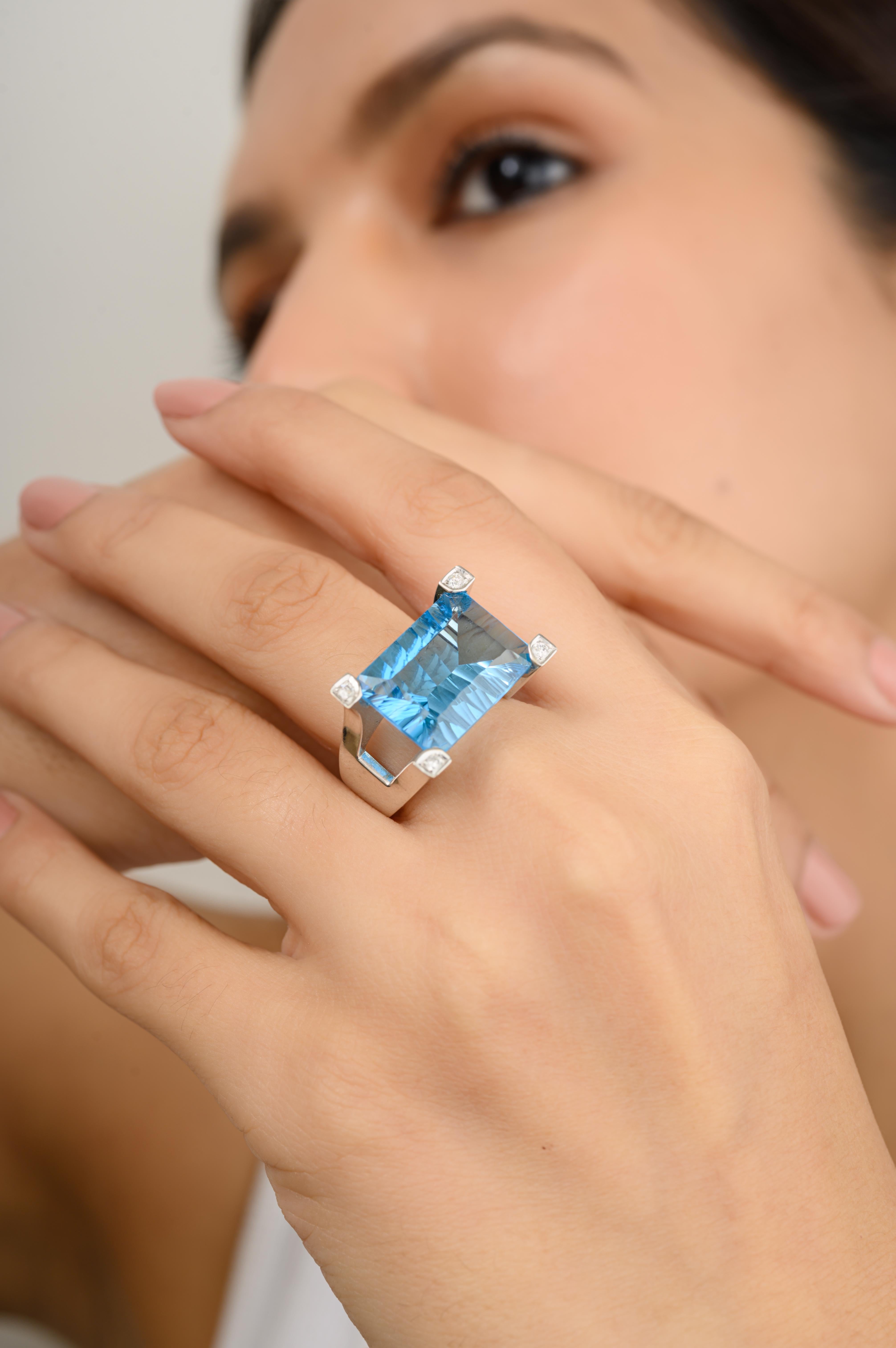 Im Angebot: 11,51 Karat feiner blauer Topas Cocktail-Ring mit Diamanten, Geschenk aus 18 Karat Weißgold () 4
