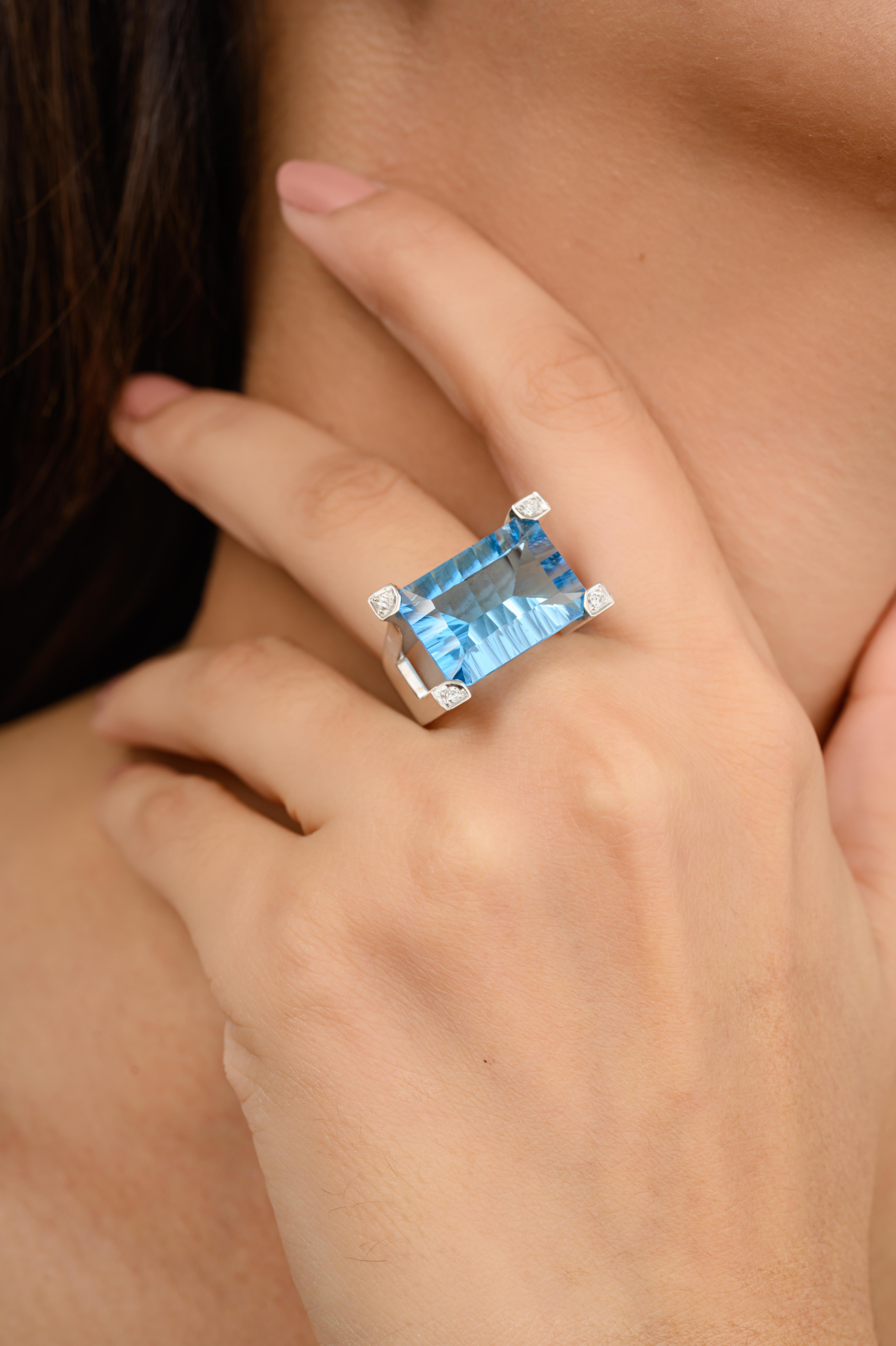 Im Angebot: 11,51 Karat feiner blauer Topas Cocktail-Ring mit Diamanten, Geschenk aus 18 Karat Weißgold () 6