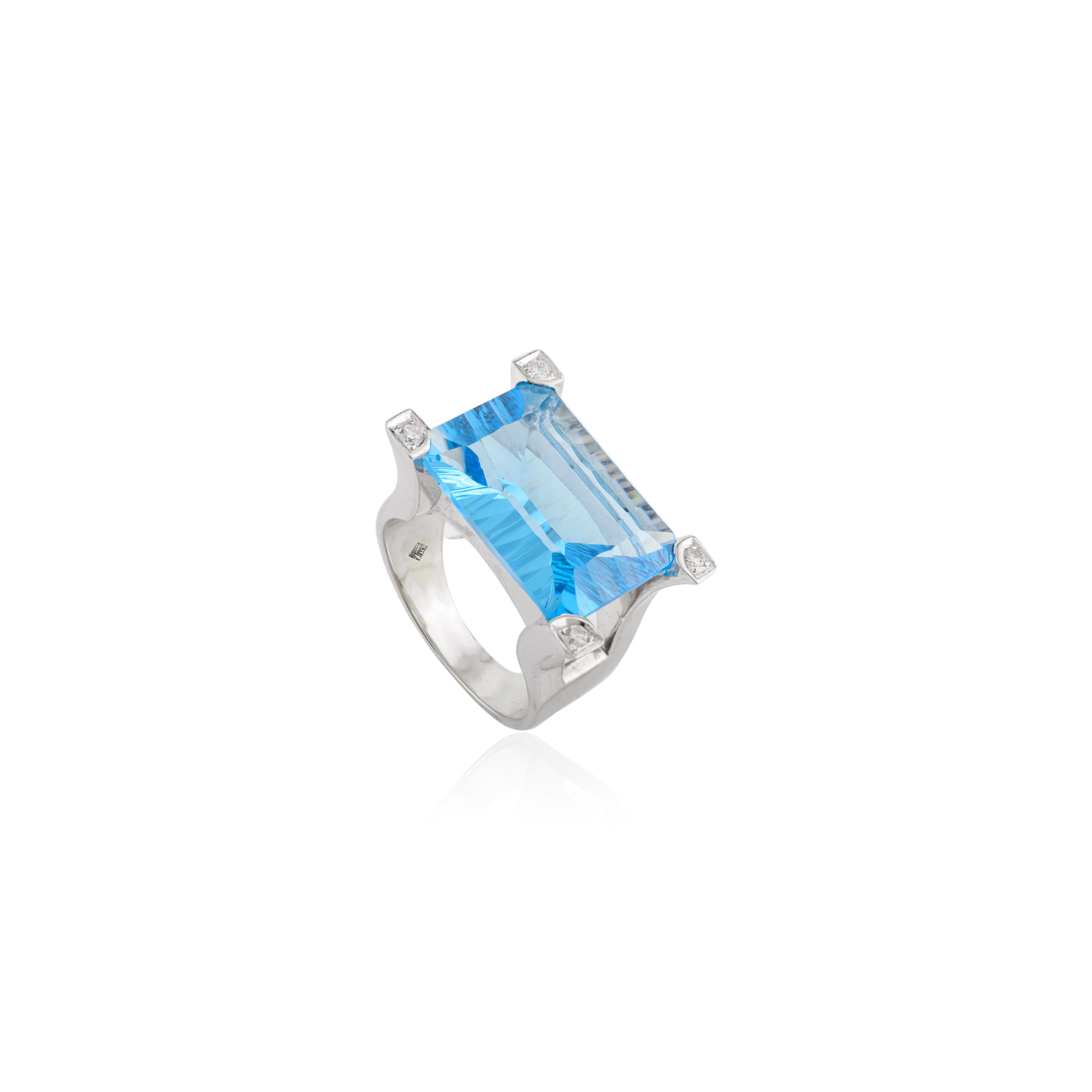 Im Angebot: 11,51 Karat feiner blauer Topas Cocktail-Ring mit Diamanten, Geschenk aus 18 Karat Weißgold () 9