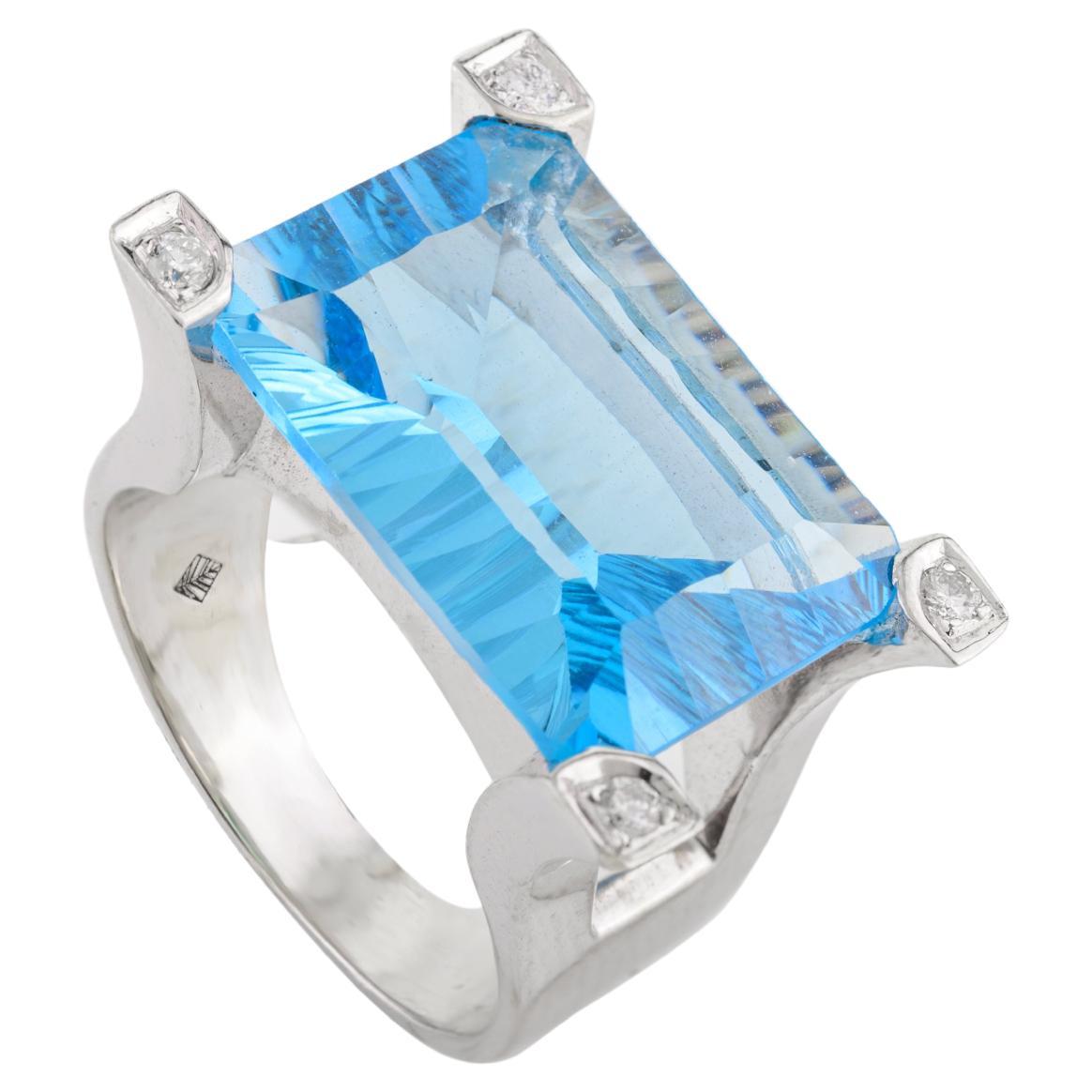 11.51 Carat Fine Blue Topaz Cocktail Ring with Diamonds Gift in 18k White Gold