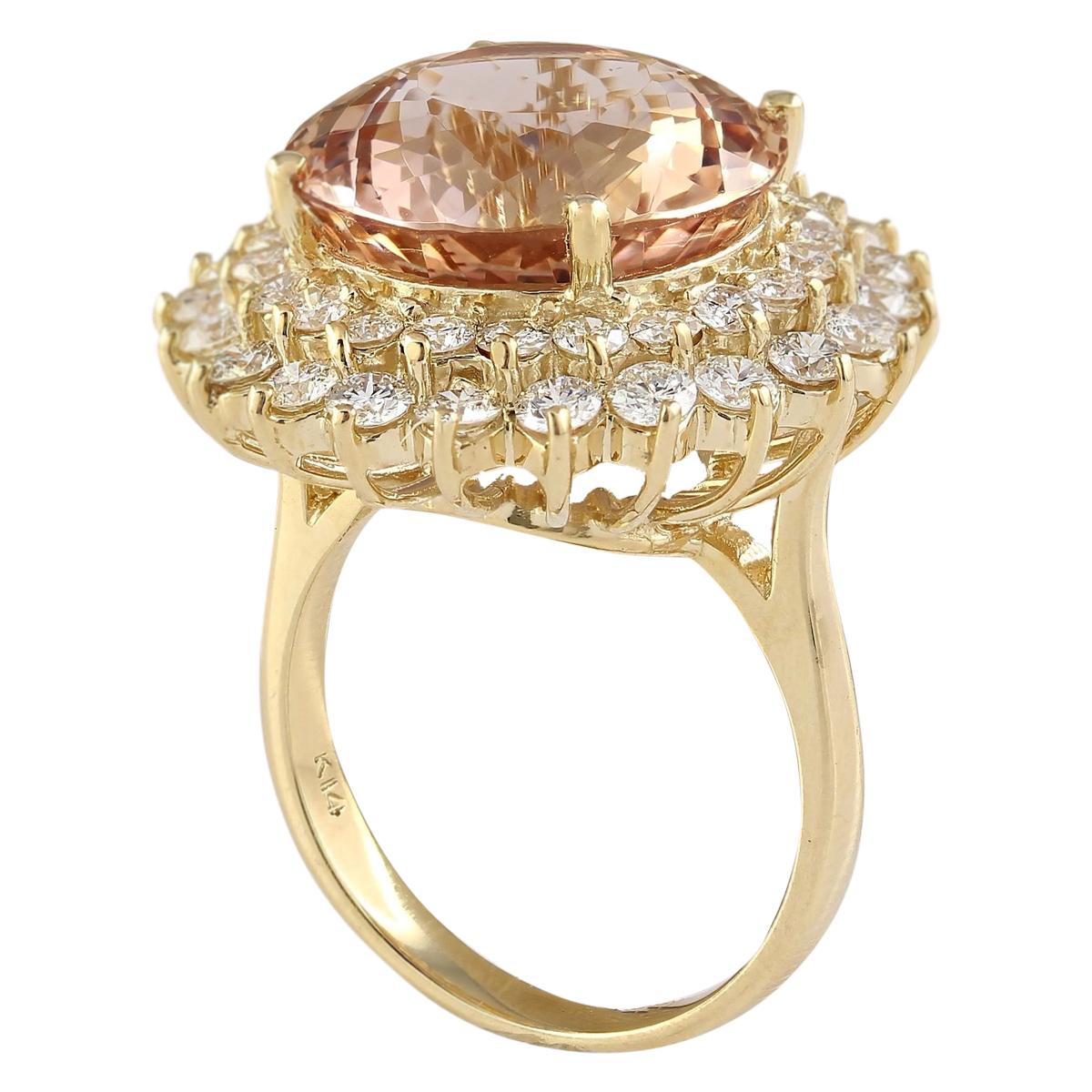 11.51 Carat Morganite 18 Karat Yellow Gold Diamond Ring For Sale at 1stDibs