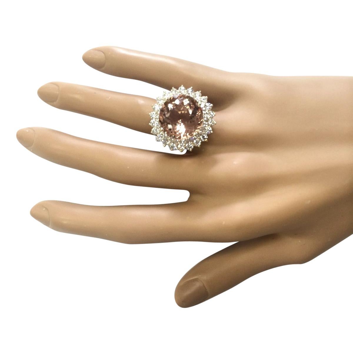 11.51 Carat Morganite 18 Karat Yellow Gold Diamond Ring For Sale at 1stDibs