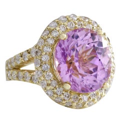 Kunzite Diamond Ring In 14 Karat Yellow Gold