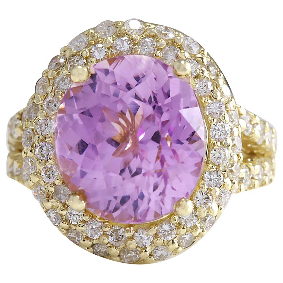 Kunzite Diamond Ring In 14 Karat Yellow Gold  For Sale