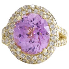 Bague en or jaune 14 carats et diamants kunzite 