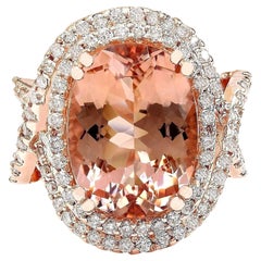 Anillo de Diamantes Morganita Natural en Oro Rosa Macizo de 14 Kilates