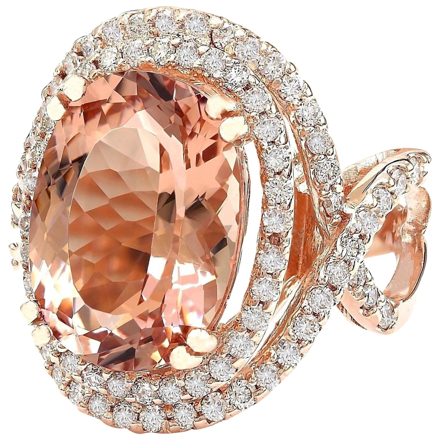 11.51 Carat Natural Morganite 14K Solid Rose Gold Diamond Ring
 Item Type: Ring
 Item Style: Cocktail
 Material: 14K Rose Gold
 Mainstone: Morganite
 Stone Color: Peach
 Stone Weight: 10.11 Carat
 Stone Shape: Oval
 Stone Quantity: 1
 Stone