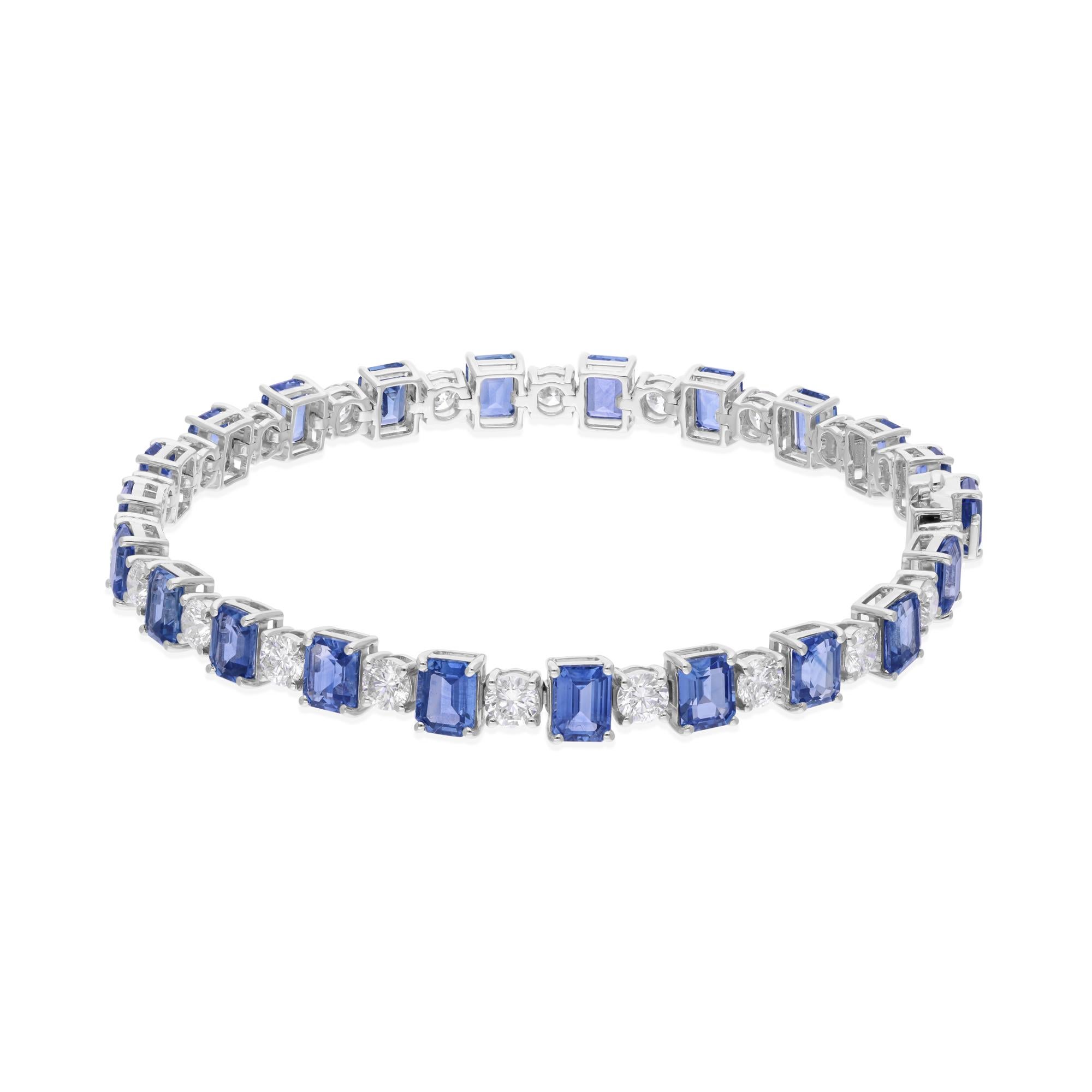 11.51 Carats Blue Sapphire 3.55 Carats Diamond 18 Karat White Gold Bracelet In New Condition For Sale In Diera, Dubai