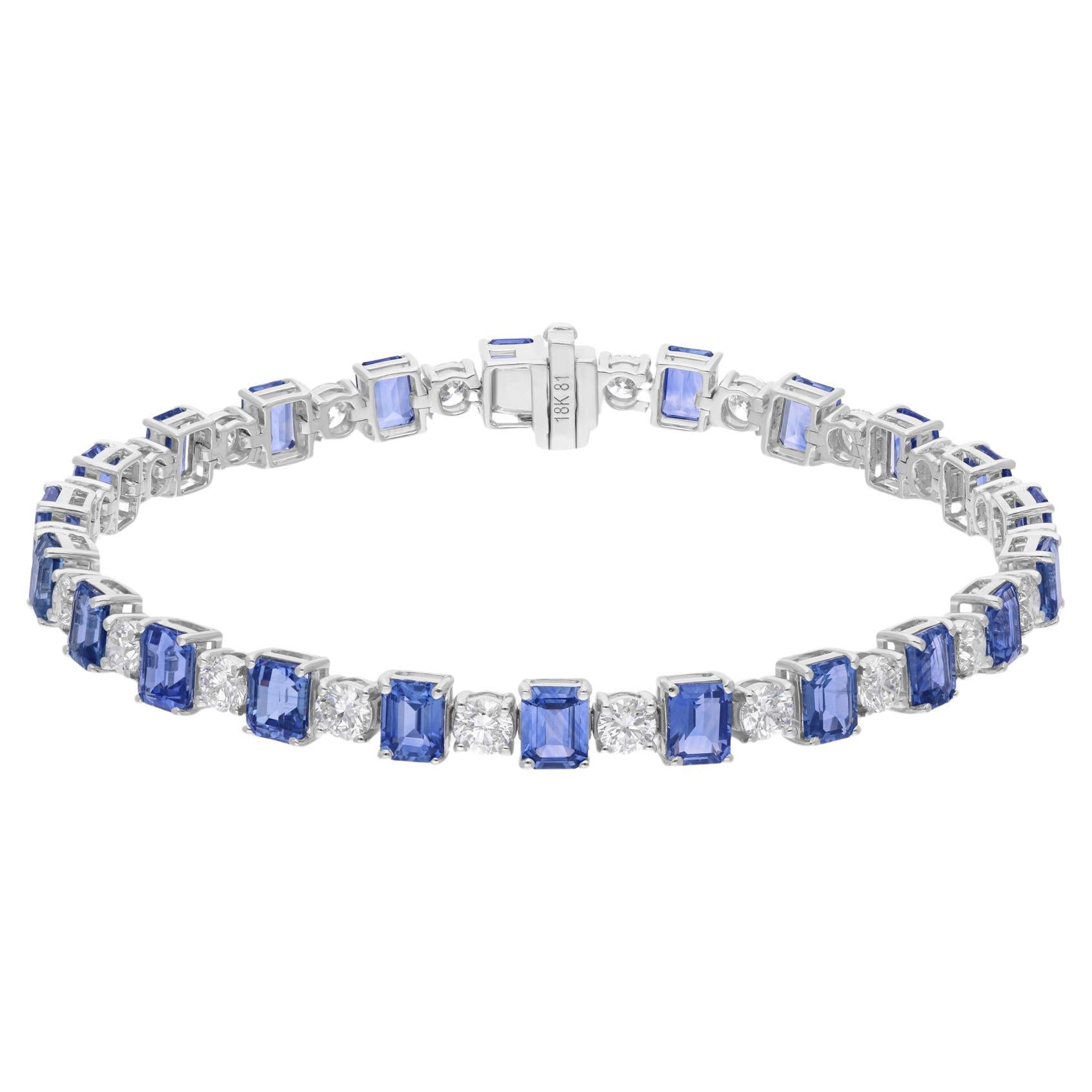 11.51 Carats Blue Sapphire 3.55 Carats Diamond 18 Karat White Gold Bracelet For Sale
