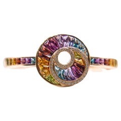 11.51 carats multi gems and diamonds 14k rose gold cuff bracelet