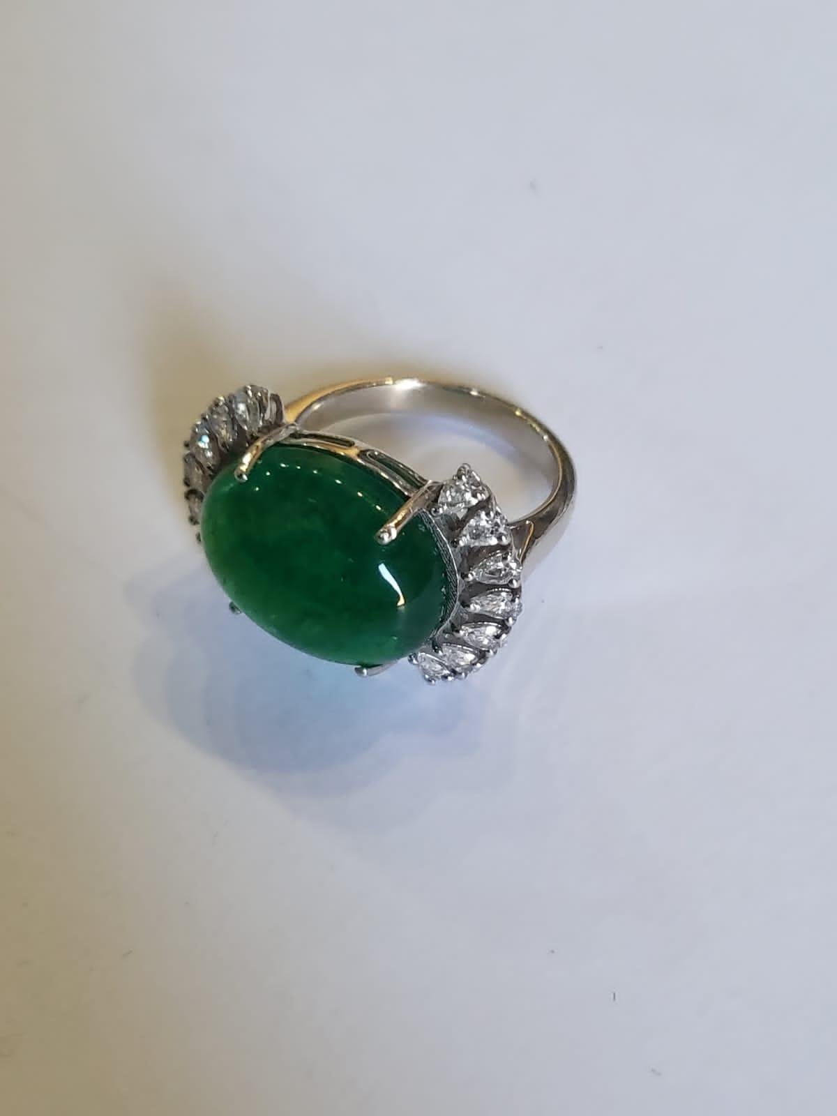 Women's or Men's 11.51 carats natural Zambian Emerald Cabochon & Diamond Engagement Cocktail Ring