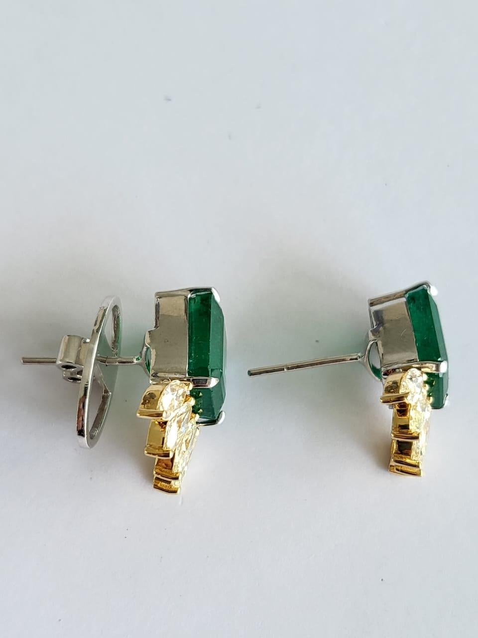 11.51 Carats, Natural Zambian Emeralds & Yellow Marquise Diamonds Stud Earrings In New Condition For Sale In Hong Kong, HK