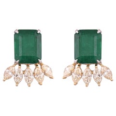 11.51 Carats, Natural Zambian Emeralds & Yellow Marquise Diamonds Stud Earrings