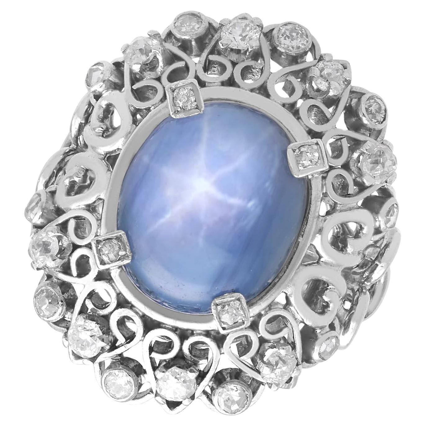 11,51 Karat Sternsaphir und 0,82 Karat Diamant, Platinring - Vintage CIRCA 1950 im Angebot