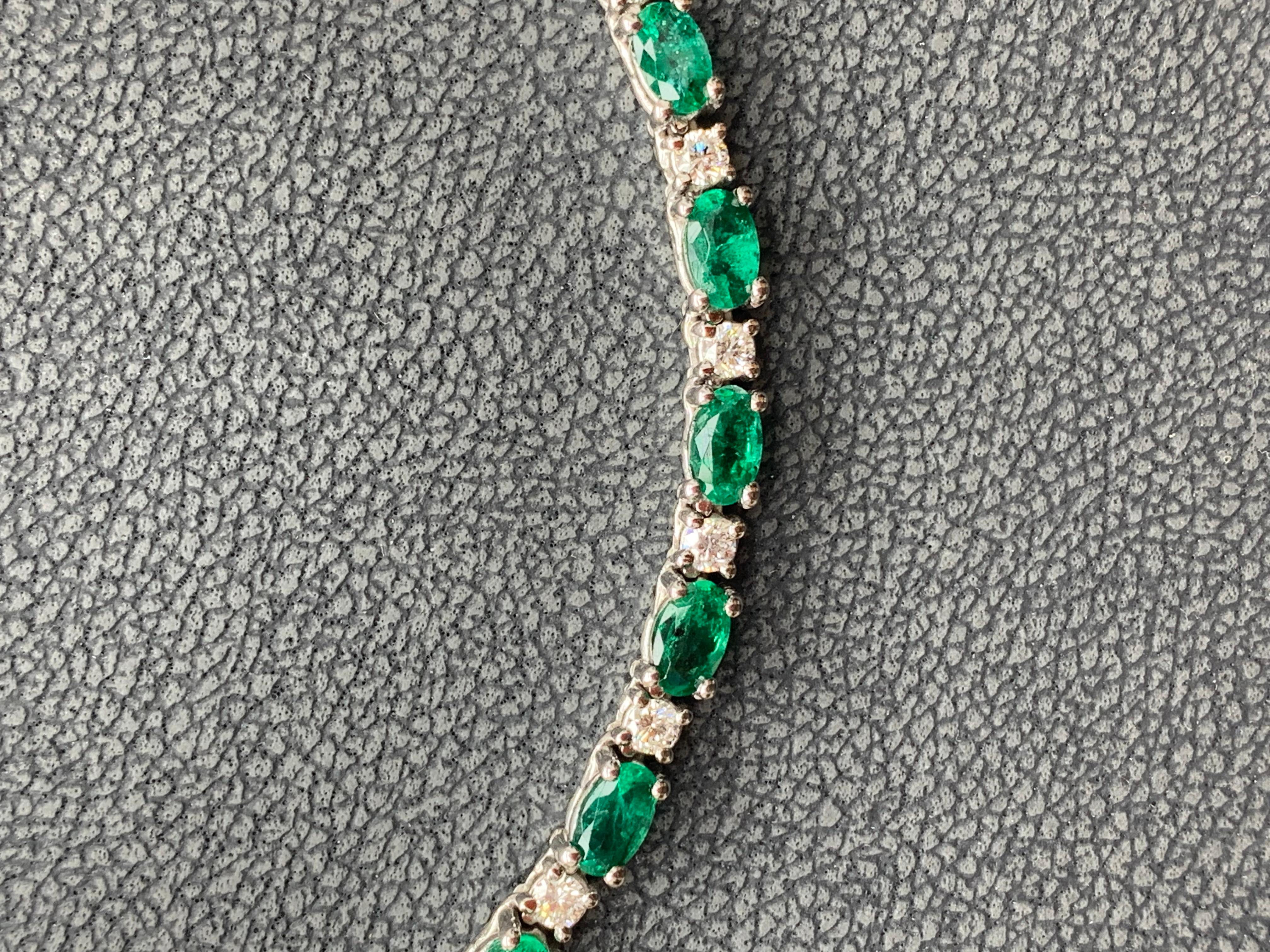 11.52 Carat Oval Cut Emerald and Diamond Tennis Necklace in 14K White Gold For Sale 4