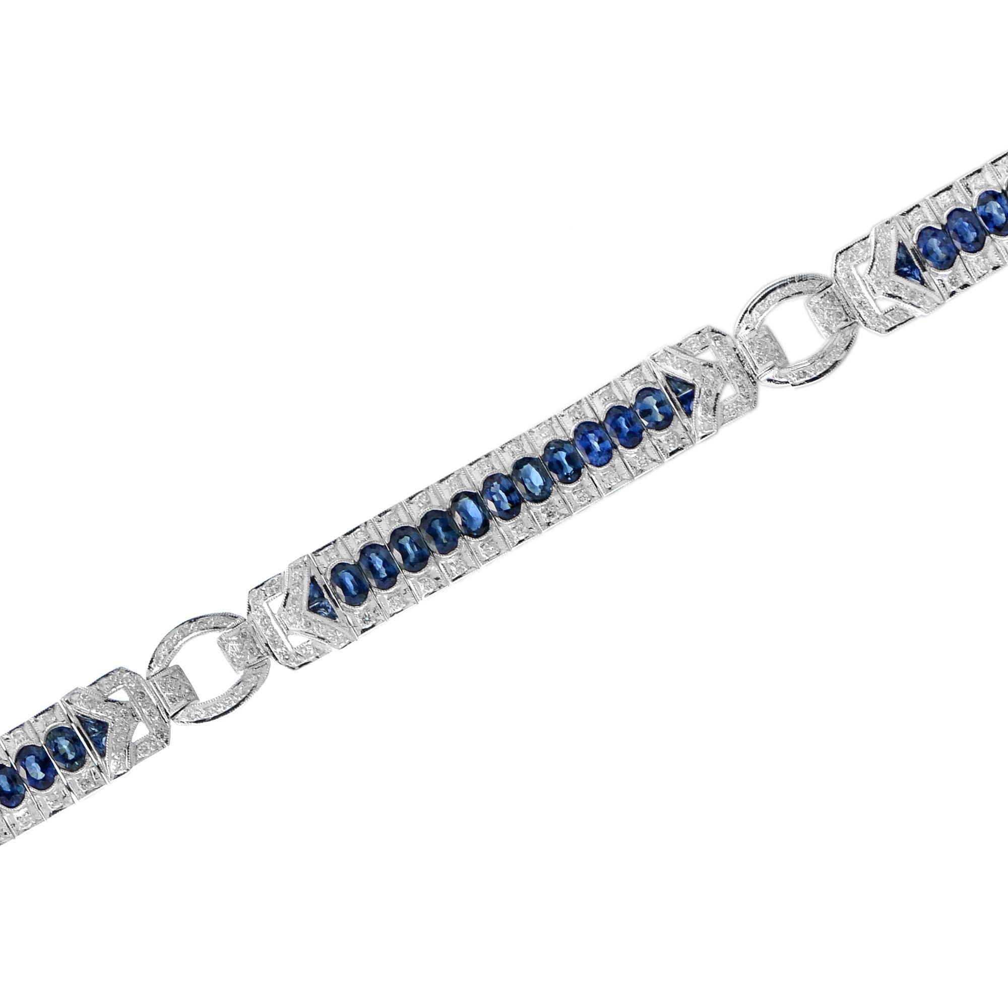 11,52 Ct. Armband aus 18 Karat Weißgold mit ovalem Saphir und Diamanten (Art déco)