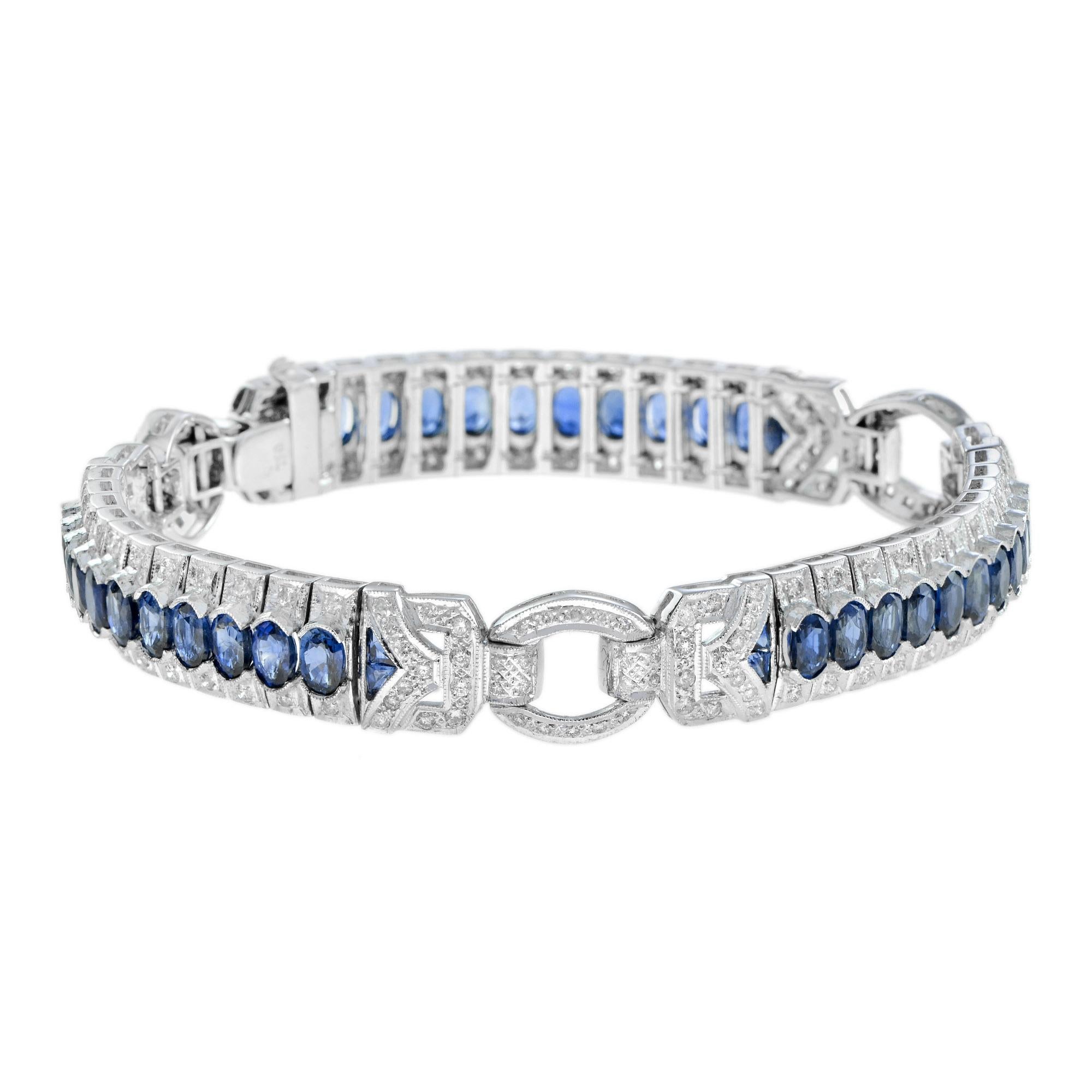 Oval Cut 11.52ct. Oval Sapphire and Diamond Bracelet in 18k White Gold For Sale