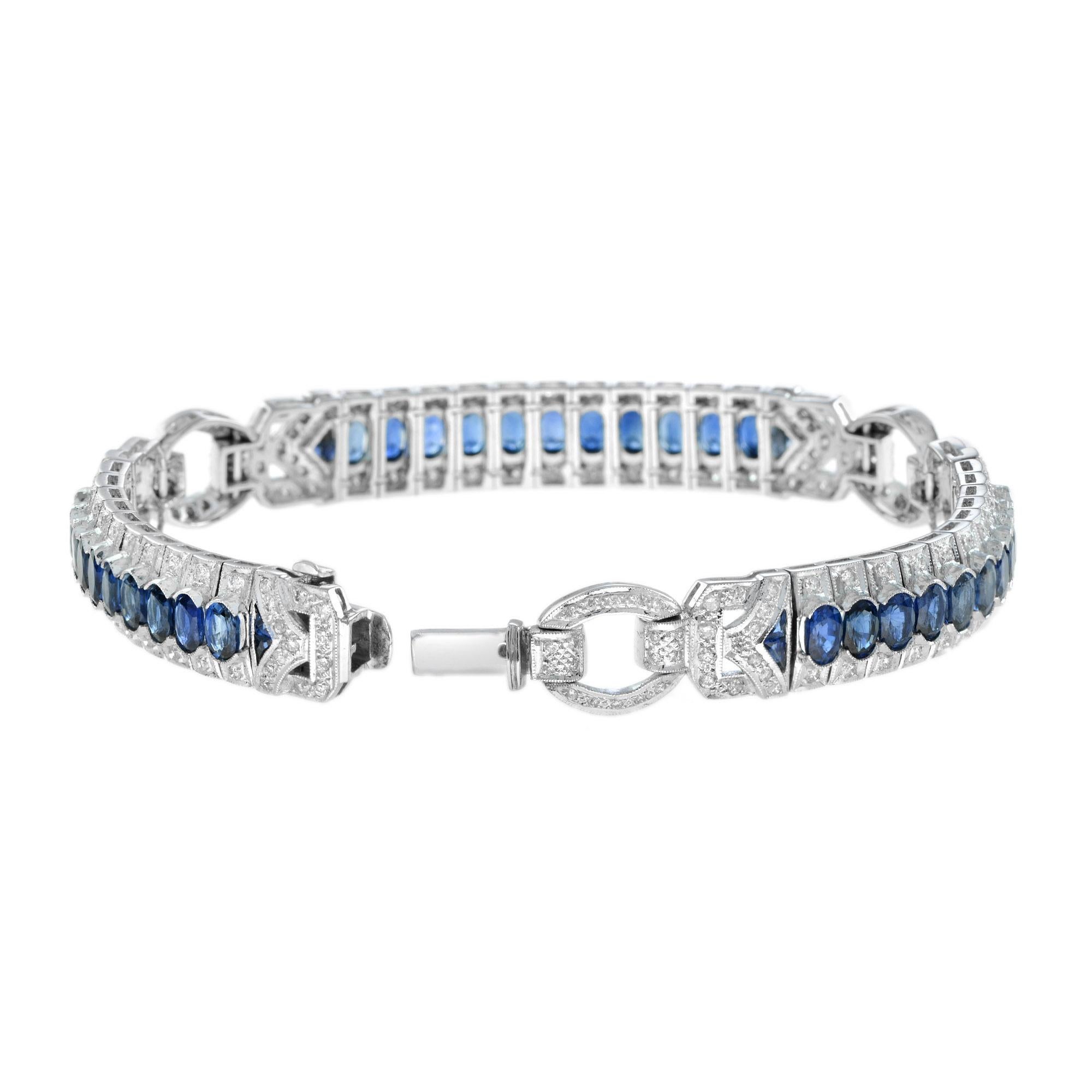 11.52ct. Oval Sapphire and Diamond Bracelet in 18k White Gold In New Condition For Sale In Bangkok, TH