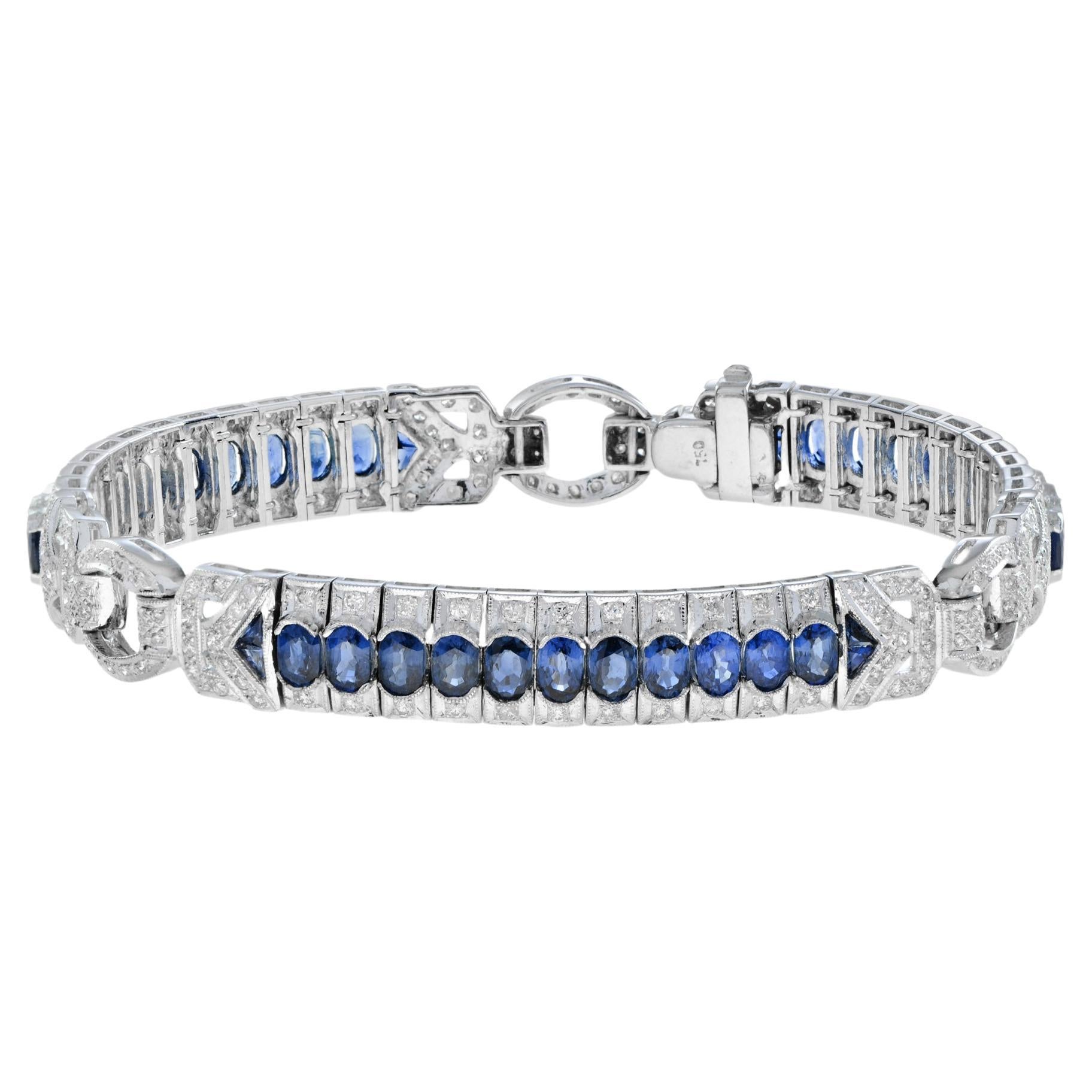 11.52ct. Oval Sapphire and Diamond Bracelet in 18k White Gold For Sale