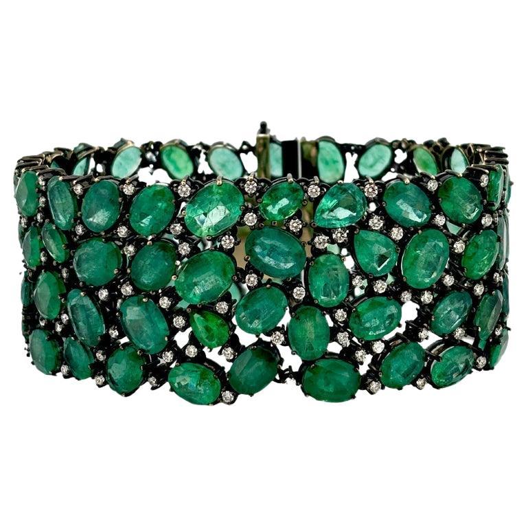 115.21 Ct Zambian Emerald studded Contemporary Statement Bracelet in 18K Gold