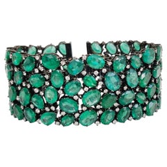 115.21 Ct Zambian Emerald studded Contemporary Statement Bracelet in 18K Gold