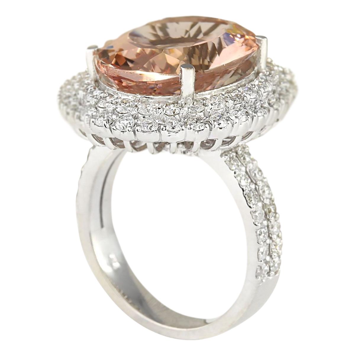 Modern Stunning Natural Morganite Diamond Ring In 14 Karat White Gold  For Sale