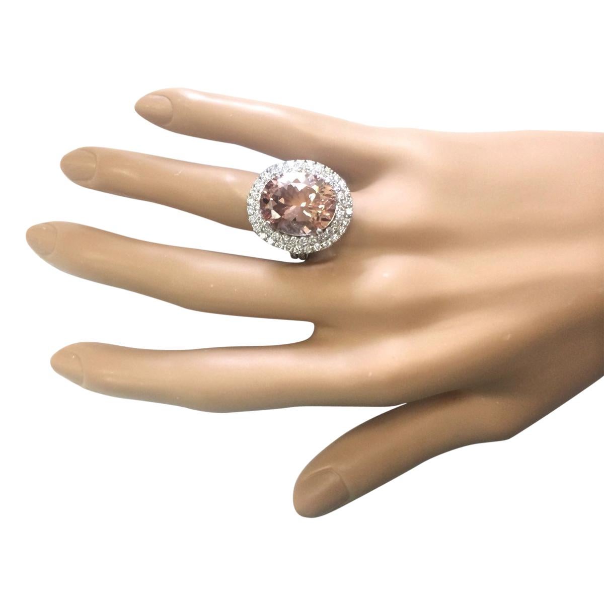 Oval Cut Stunning Natural Morganite Diamond Ring In 14 Karat White Gold  For Sale