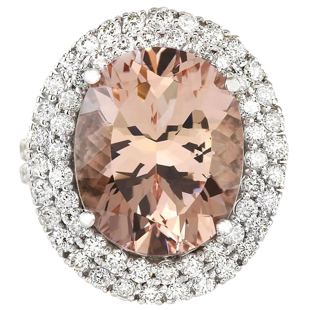 Stunning Natural Morganite Diamond Ring In 14 Karat White Gold 