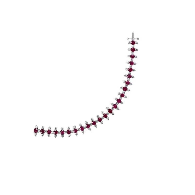 Oval Cut 11.53ct Natural Ruby and 7.71ct Diamond Bracelet, 18k White Gold  For Sale