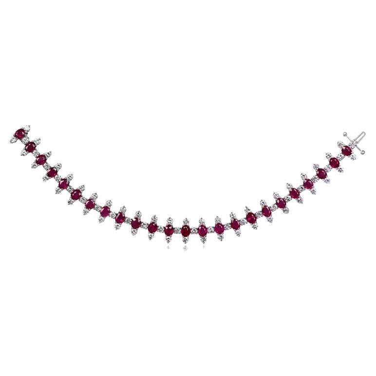 11.53ct Natural Ruby and 7.71ct Diamond Bracelet, 18k White Gold  For Sale