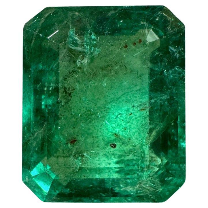 11.54 Carat 15x12.5 Huge Vibrant Green Zambian Emerald - Emerald Cut May For Sale