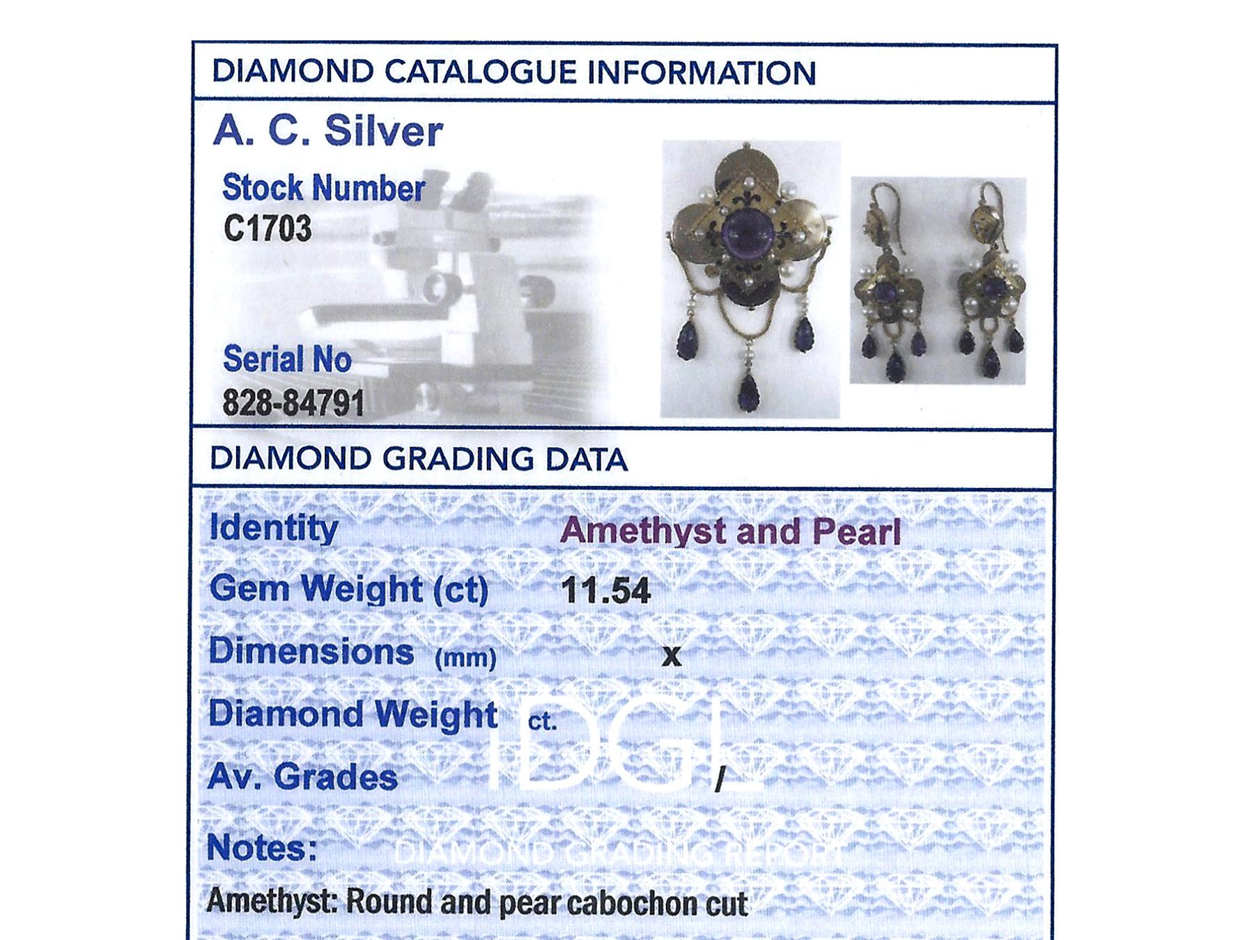 11.54 Carat Amethyst and Pearl Yellow Gold Jewelry Suite, Antique 8