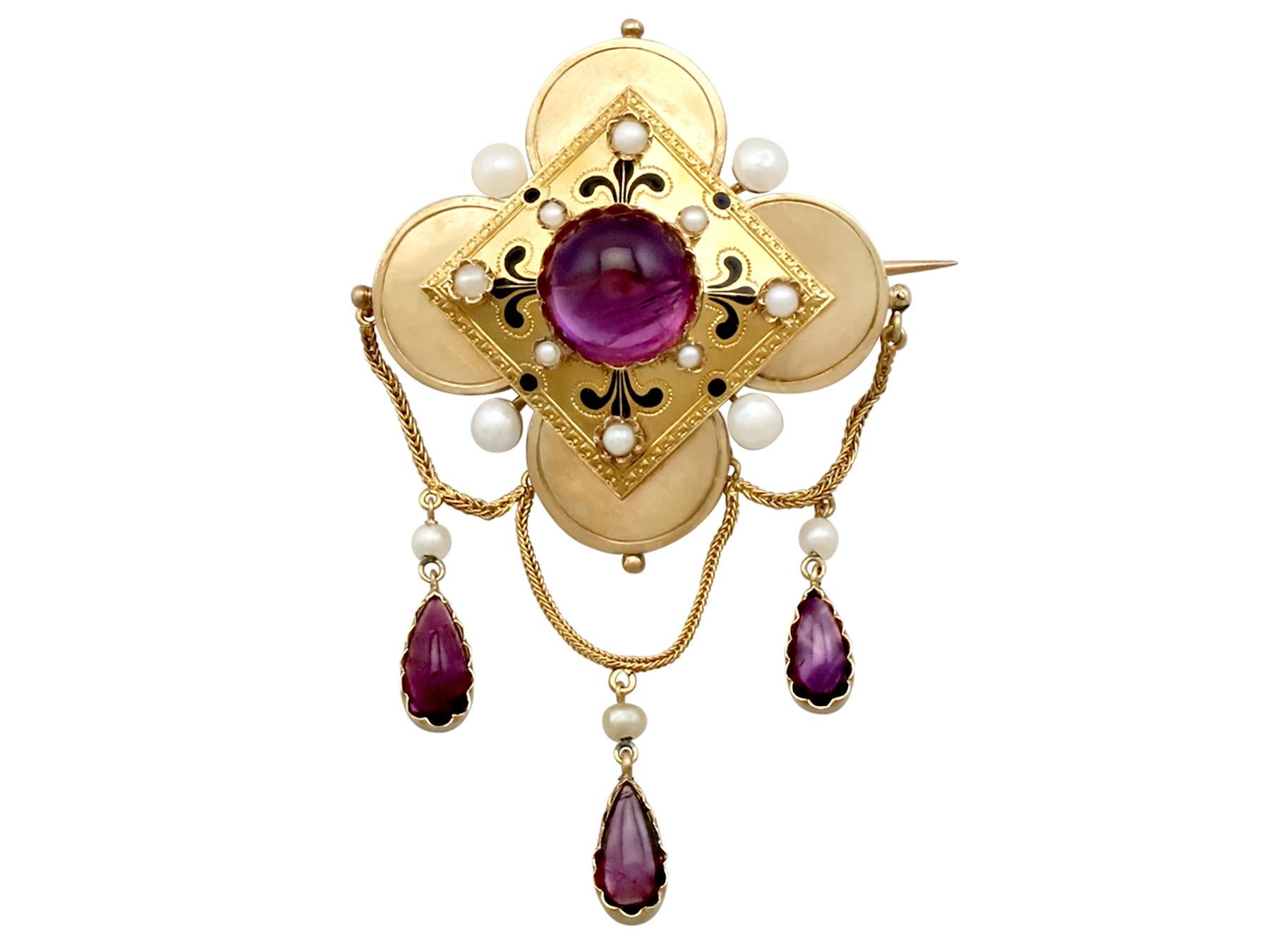 Women's 11.54 Carat Amethyst and Pearl Yellow Gold Jewelry Suite, Antique