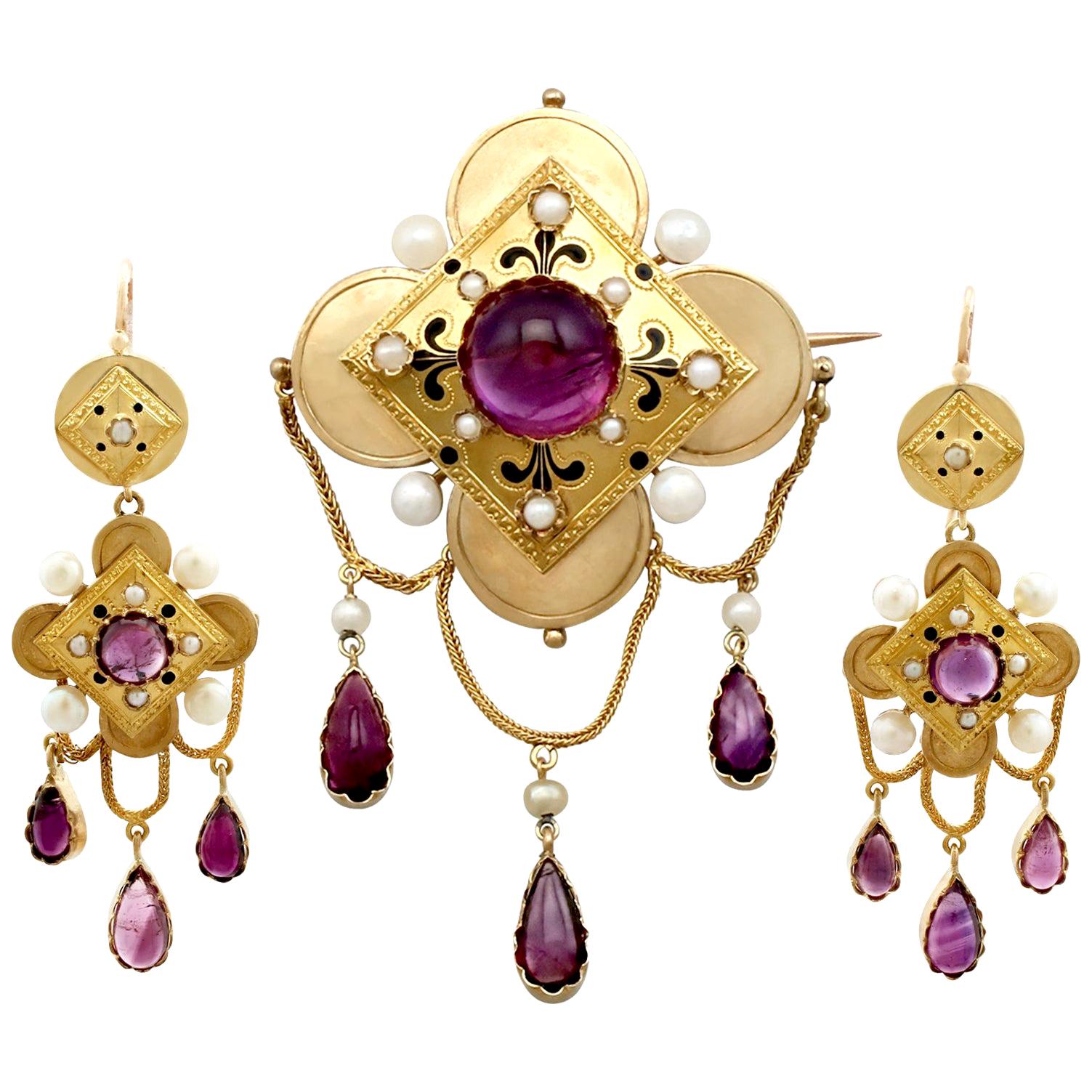 11.54 Carat Amethyst and Pearl Yellow Gold Jewelry Suite, Antique