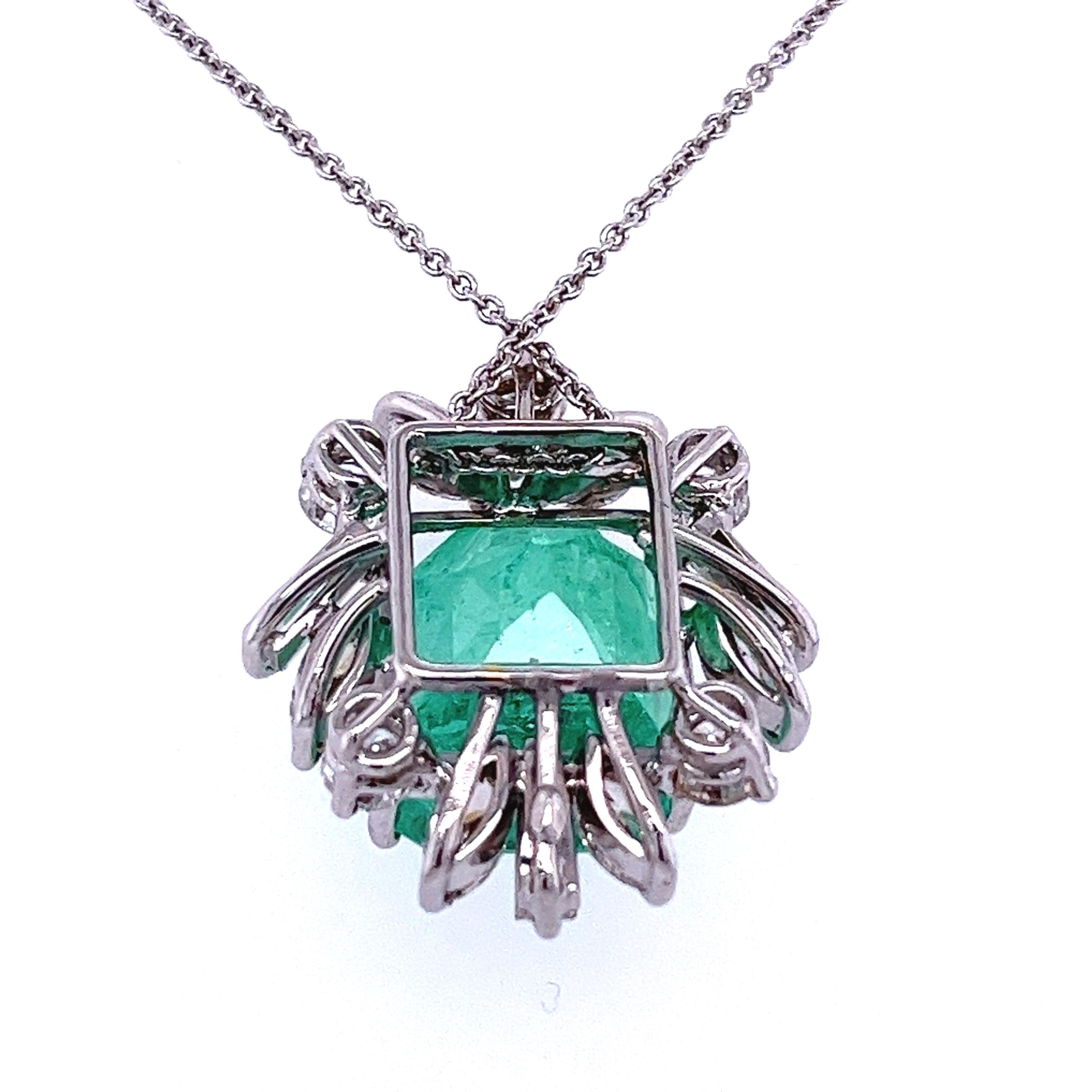 11.54 Carat Colombian Emerald and Baguette Cut Diamonds Pendant Set in Platinum 6
